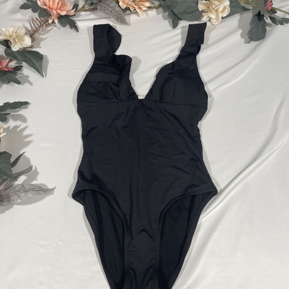 NEW Sea Level [ 4 US ] Ruffle Frill One-Piece Swimsuit in‎ Black - Picture 4 of 11